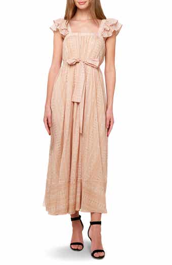 FLYING TOMATO Ruffle Cap Sleeve Cotton Maxi Dress