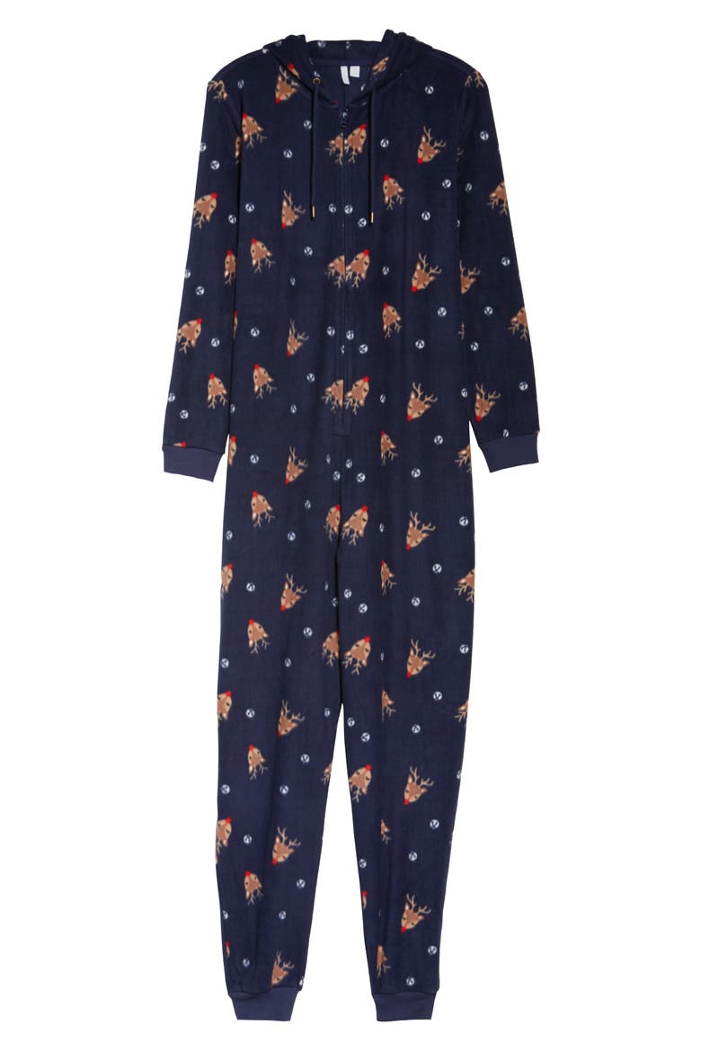 Microfleece Sleep Romper, Alternate, color, NAVY PEACOAT HOLIDAY FESTIVE