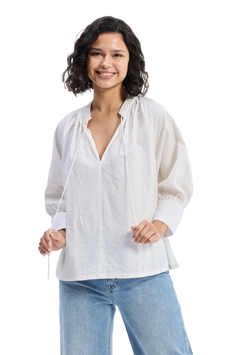 Reistor Relaxed Fit Top with Front-tie in White, Alternate, color, Striped Horizon