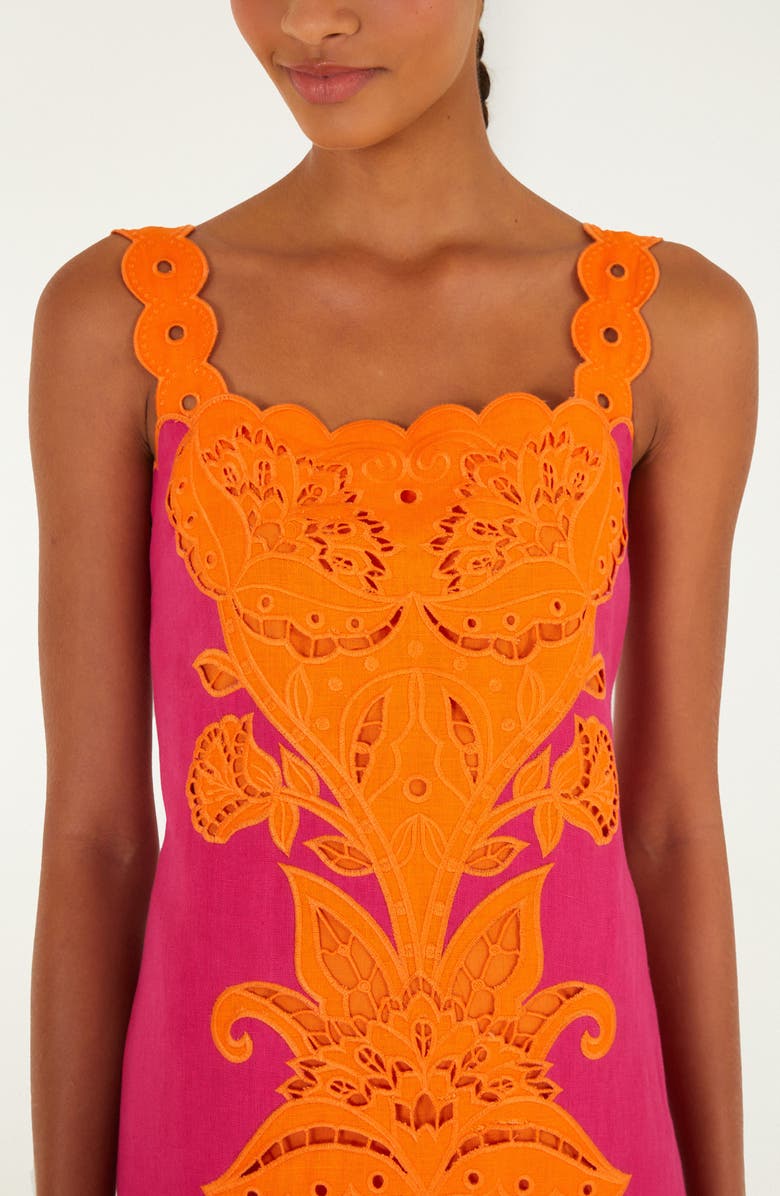 FARM Rio Cutwork Detail Linen Dress, Alternate, color, Pink And Orange
