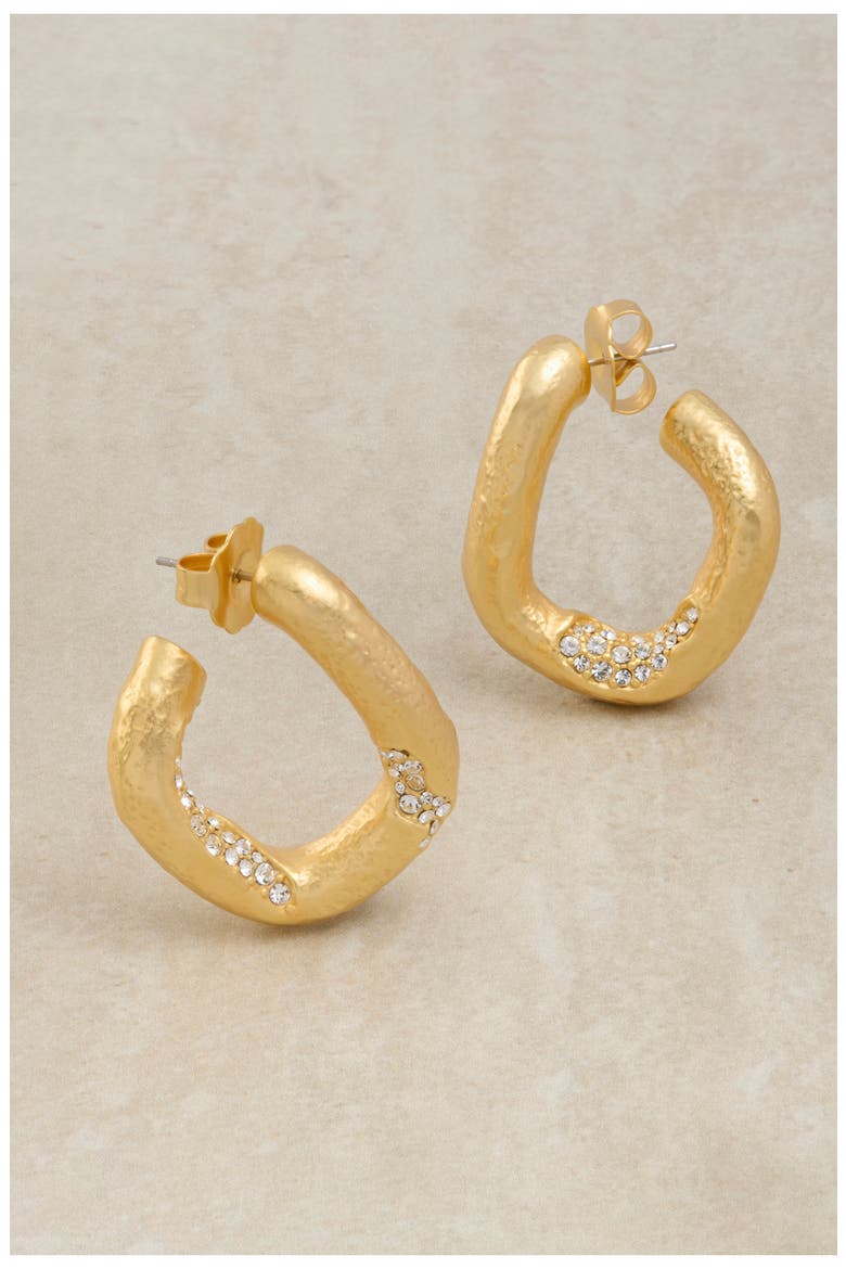 Fatima Crystal Frost Hoop Earrings, Alternate, color, GOLD TONE CLEAR CRYSTAL