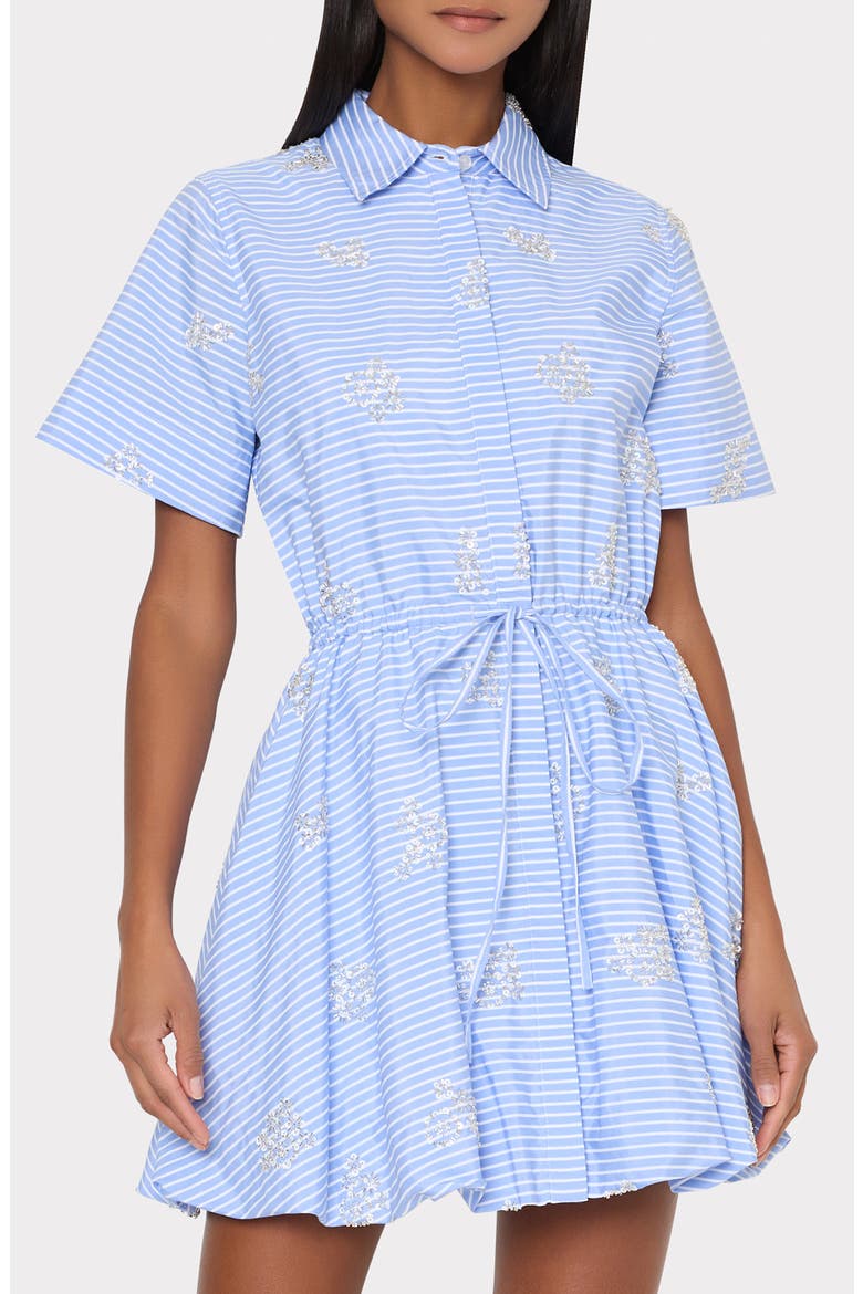 Willa Stripe Sequin Embellished Button-Up Minidress, Alternate, color, BLUE/ WHITE