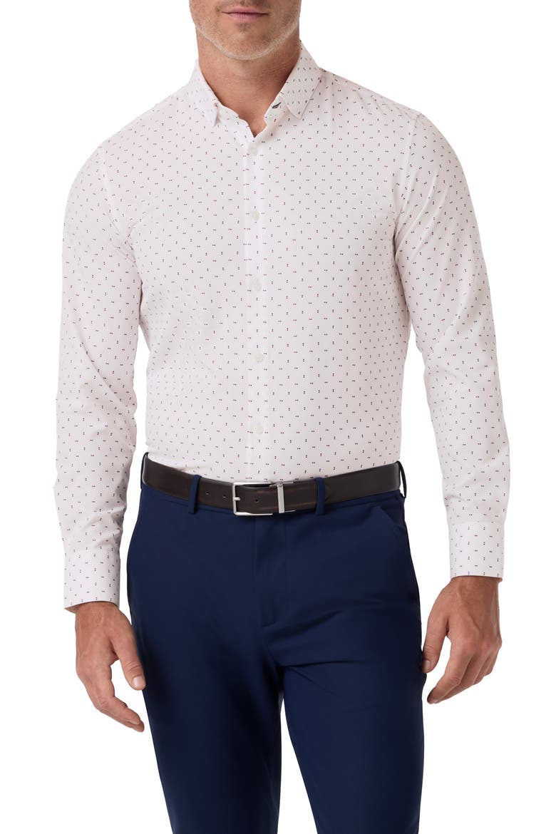 Leeward Trim Fit Double Dot Performance Button-Up Shirt, Main, color, MERLOT DOUBLE DOT