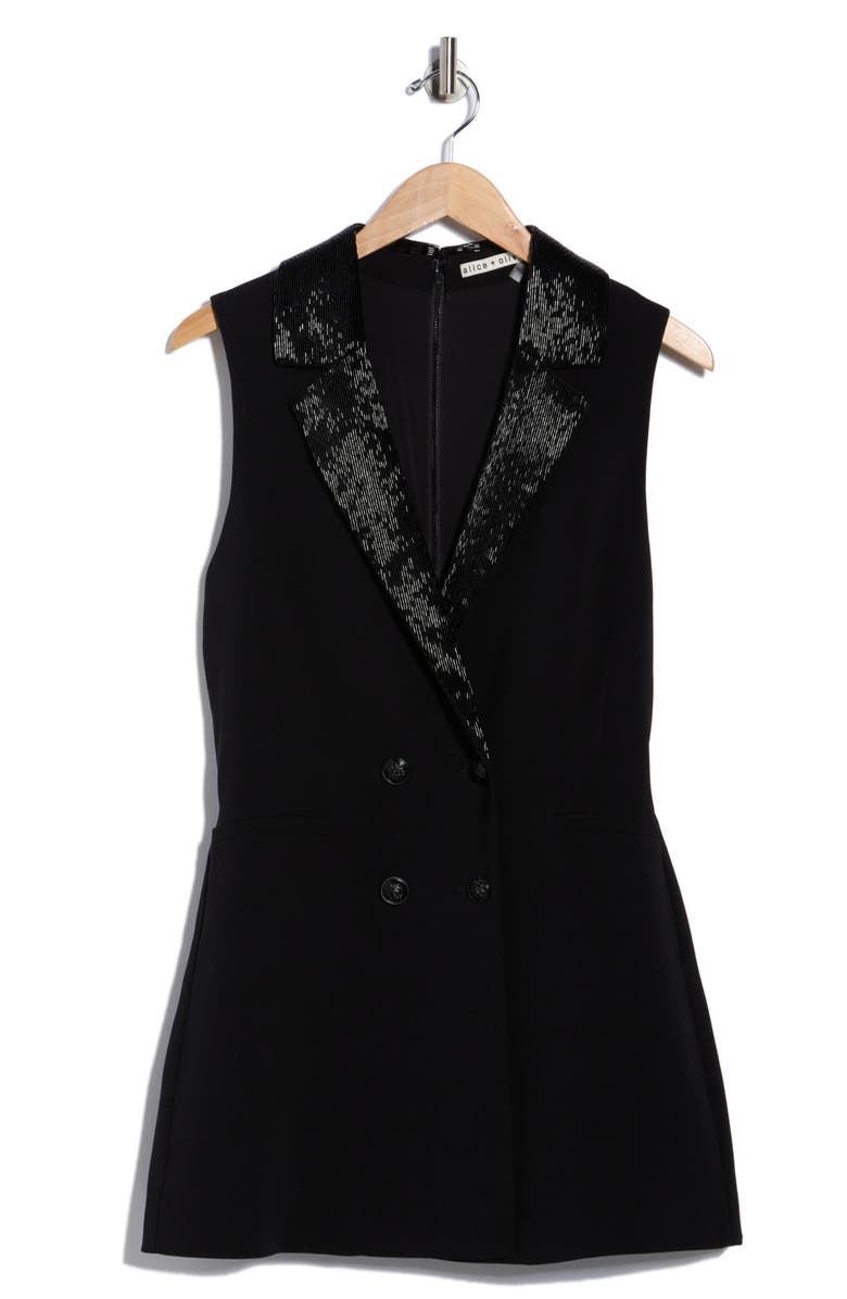 Alice + Olivia Carlena Sleeveless Tuxedo Romper, Main, color, Black
