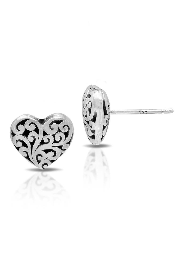 Sterling Silver Filigree Heart Stud Earrings, Main, color, SILVER