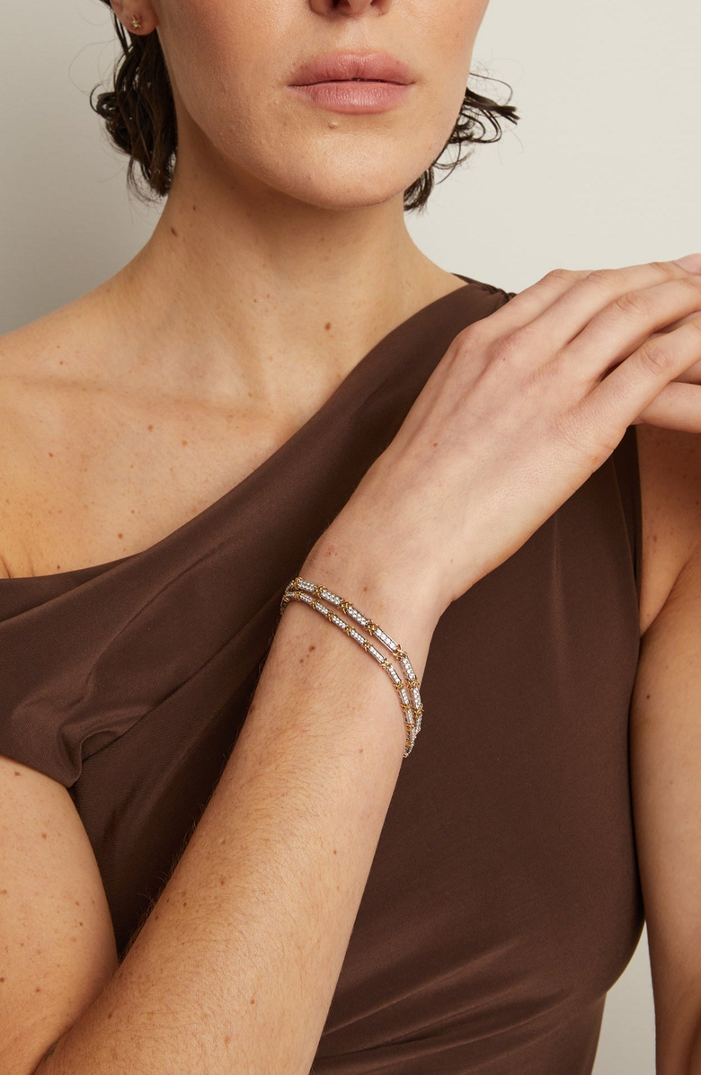 Aurate New York Mini Lab Grown White Sapphire X Tennis Bracelet, Alternate, color, Yellow / White Vermeil