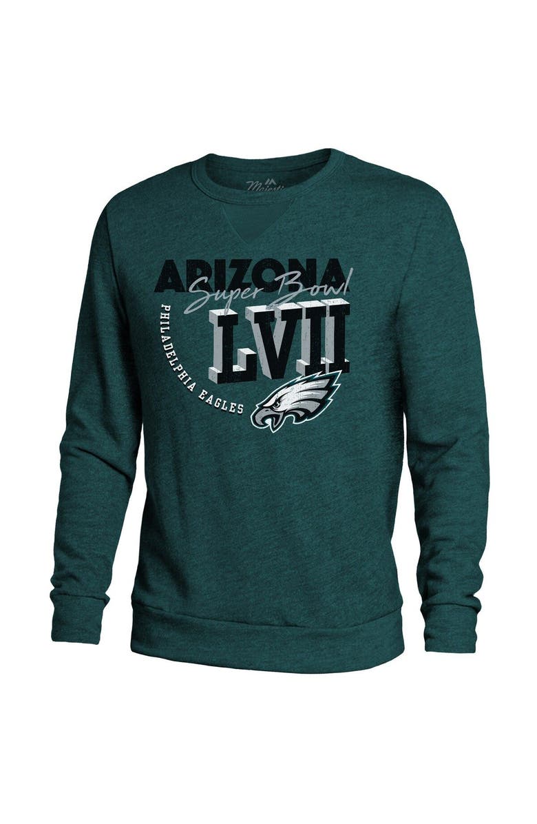 Majestic Threads Men's Majestic Threads Midnight Green Philadelphia Eagles Super Bowl LVII High Tide Tri-Blend Pullover Sweatshirt, Alternate, color, 