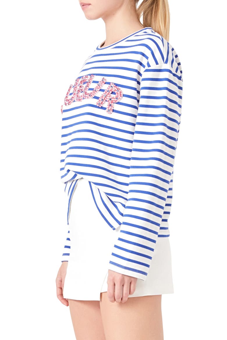 Lueur Stripe Long Sleeve Knit Top, Alternate, color, WHITE/ BLUE