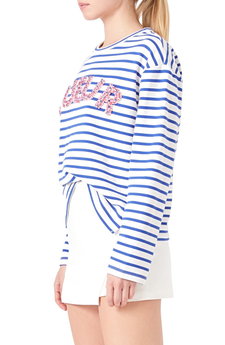 Endless Rose Lueur Stripe Long Sleeve Knit Top, Alternate, color, White/ Blue
