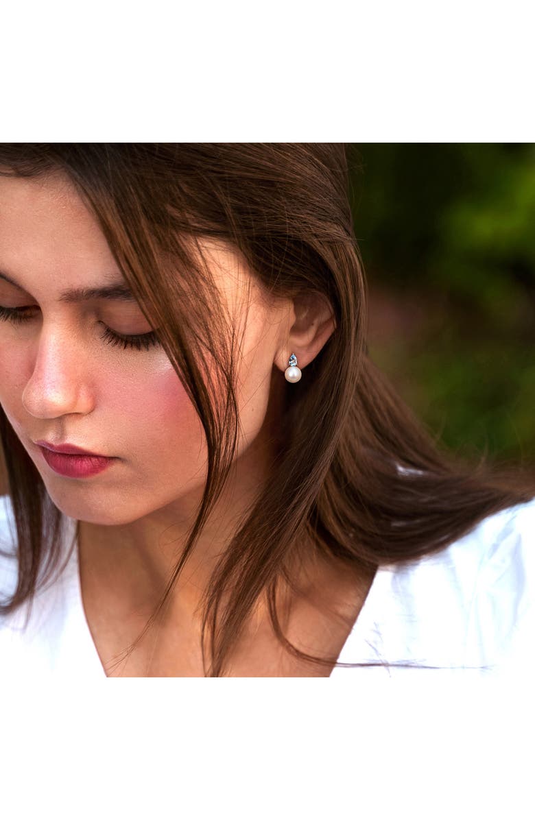 DELMAR Topaz & Freshwater Pearl Stud Earrings & Pendant Necklace Set, Alternate, color, Blue