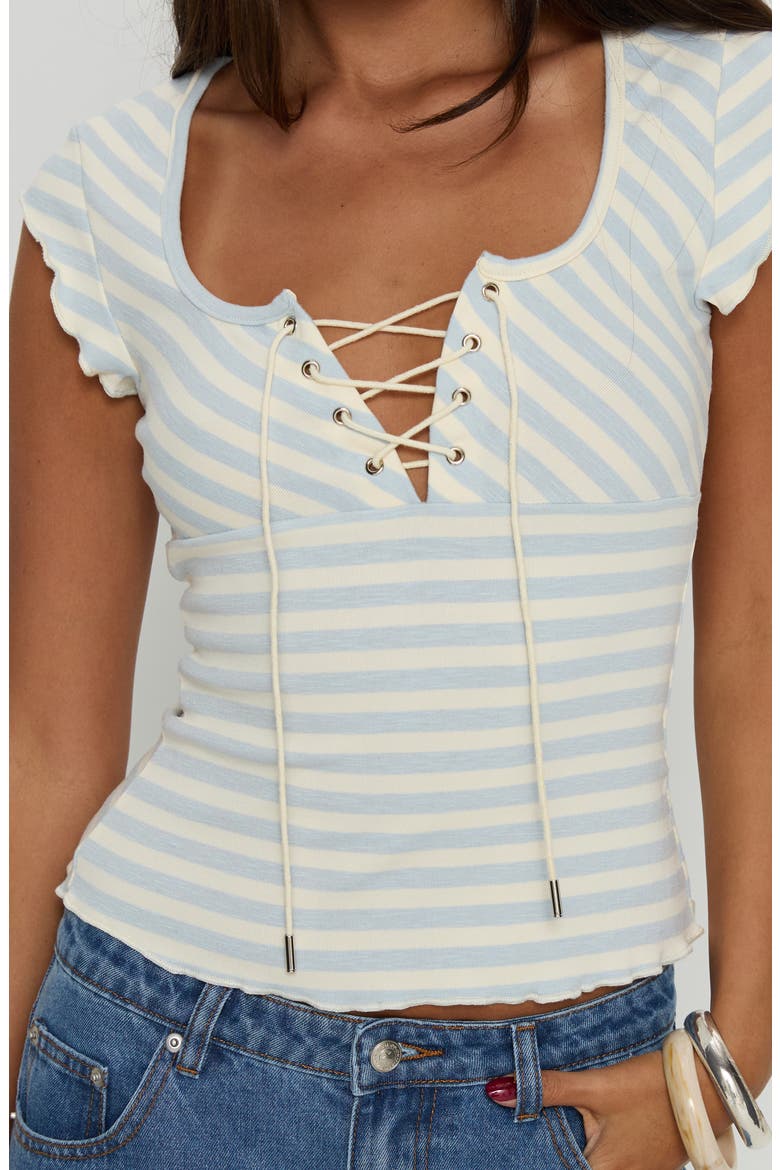 Jacenda Lace Up Top, Alternate, color, BLUE STRIPE