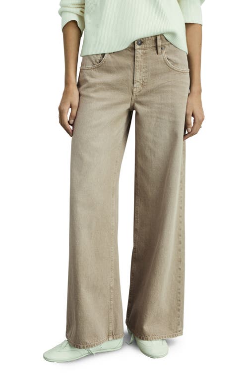 Mango Low Rise Wide Leg Jeans In Sand