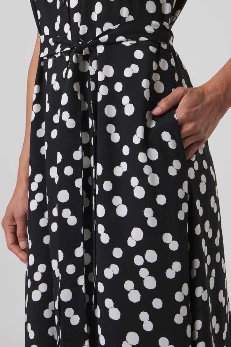 Sloane Dot Print Belted Shirt Dress, Alternate, color, Black