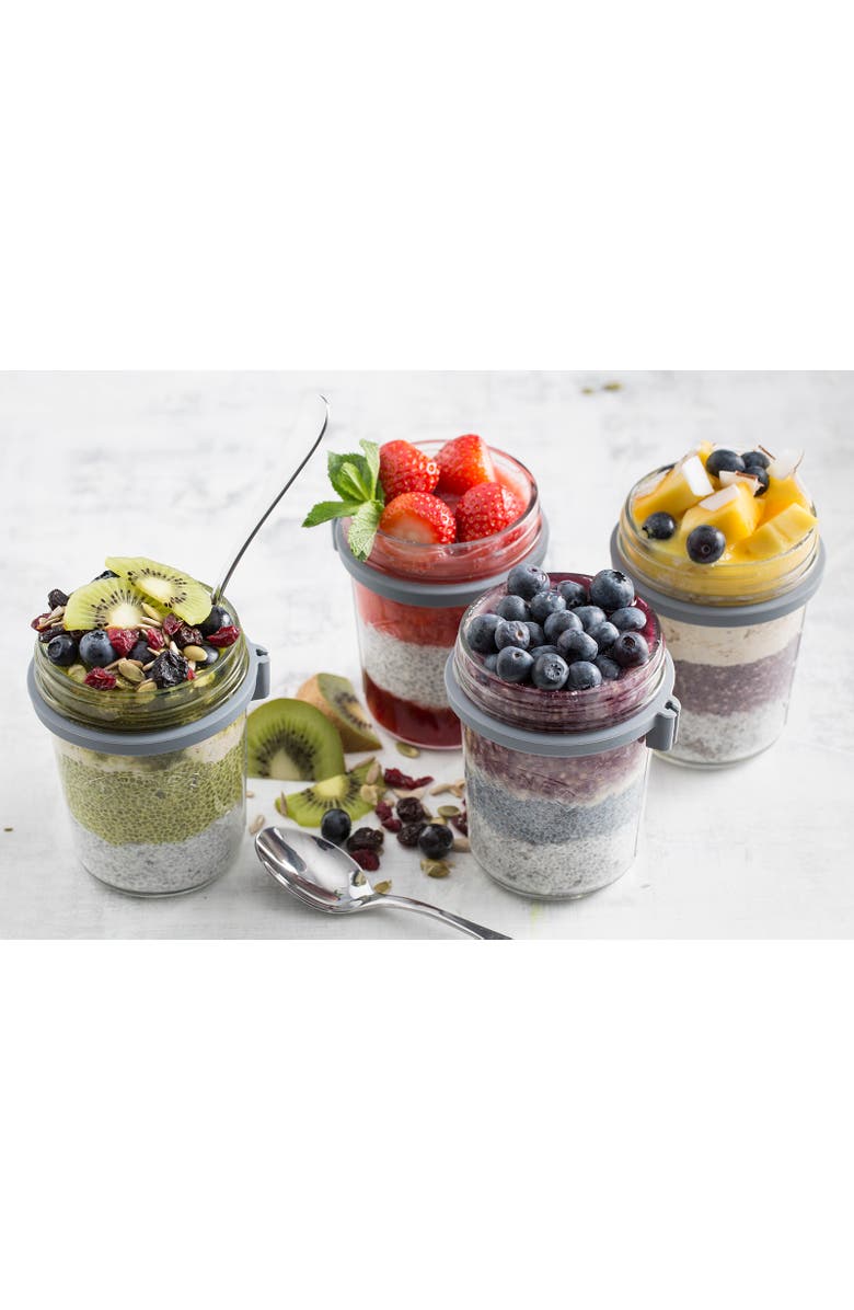 Kilner Parfait 
Overnight Oats Jar Set, 350ml Glass Breakfast Jar with Spoon, Alternate, color, Clear