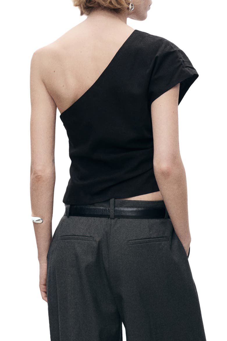 Bari One-Shoulder Linen Blend Top, Alternate, color, BLACK