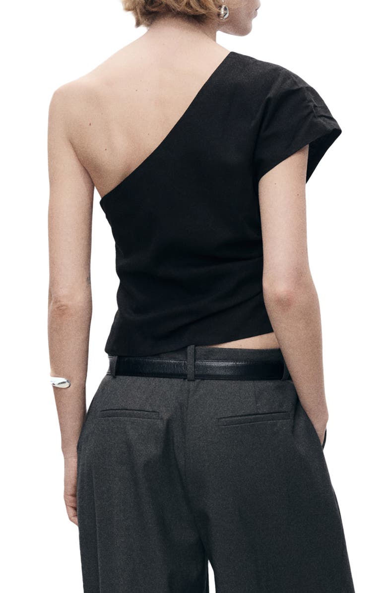 MANGO Bari One-Shoulder Linen Blend Top, Alternate, color, Black
