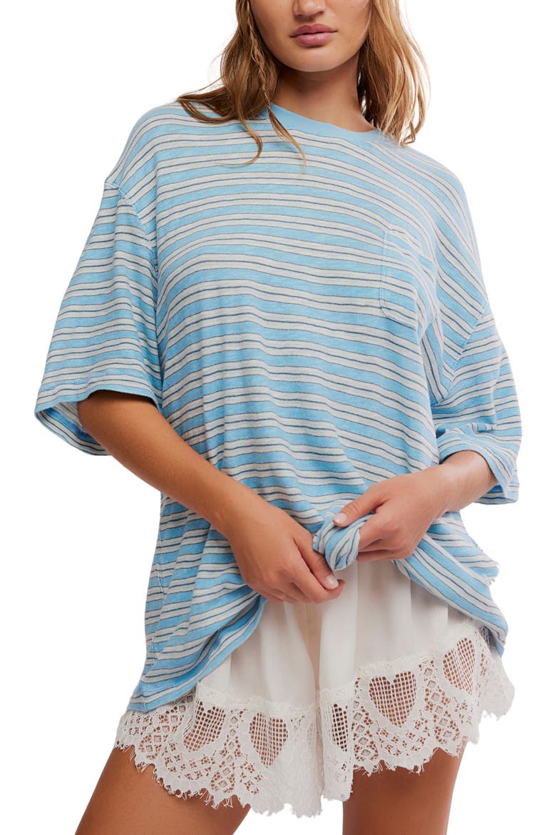 Allover Stripe Cotton T-Shirt, Main, color, BLISSFUL BLUE COMBO