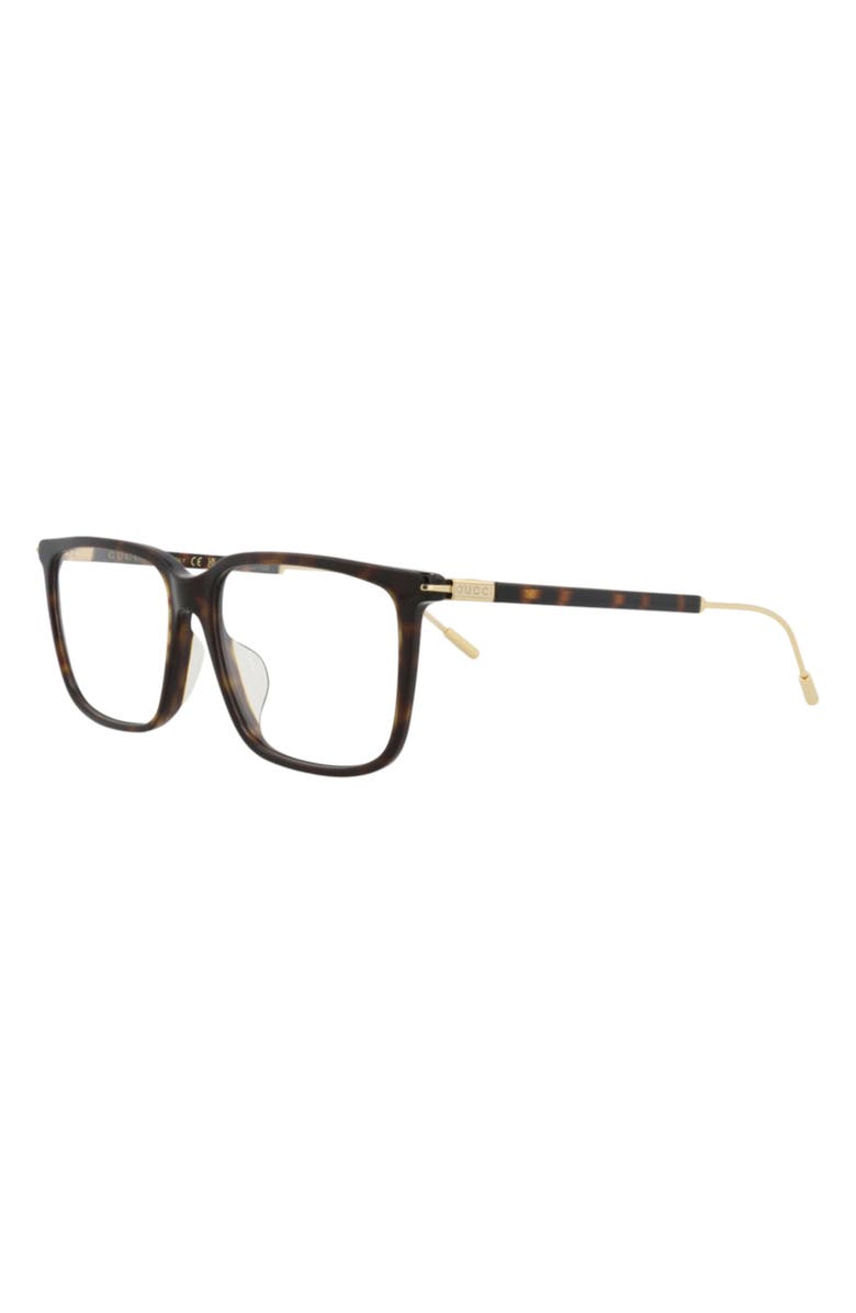 Gucci 56mm Square Optical Glasses, Alternate, color, Havana Gold Transparent