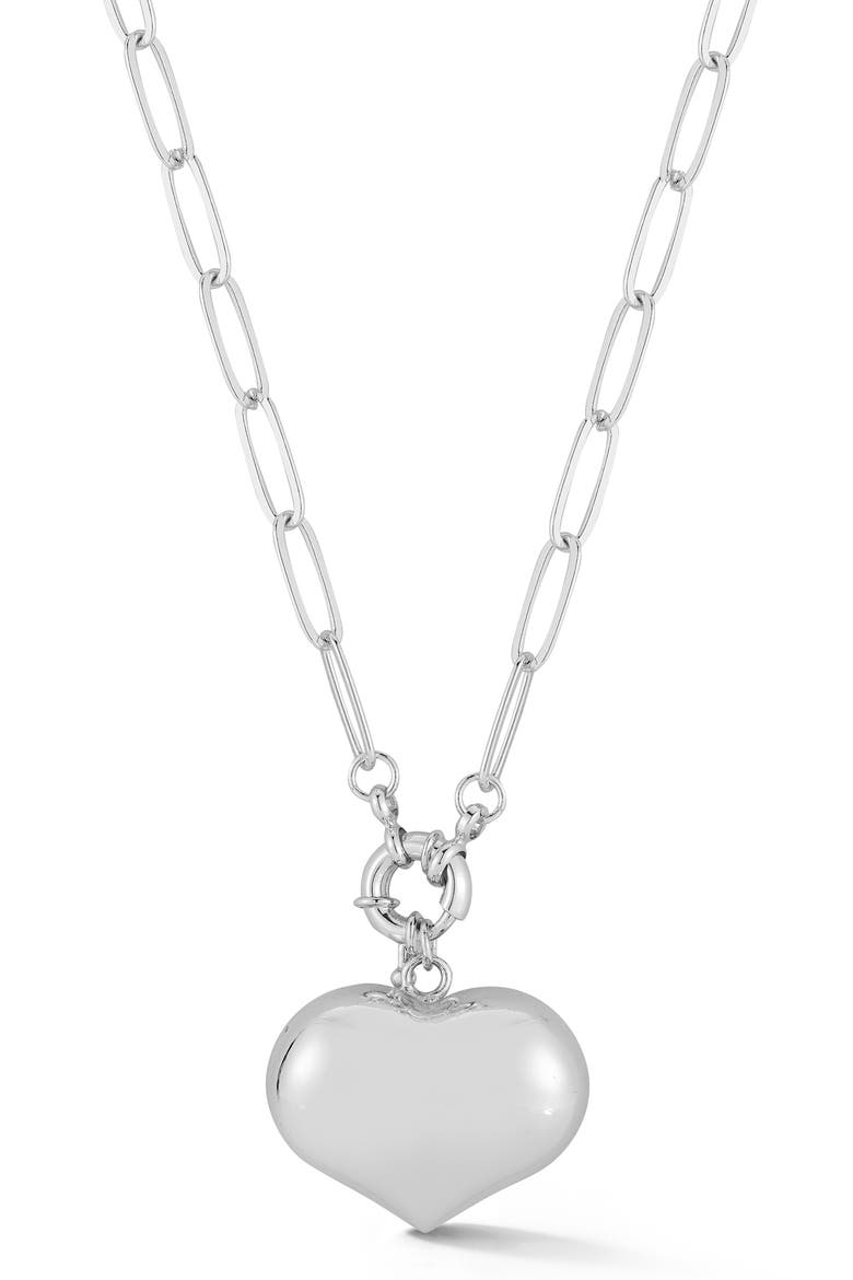 Puffy Heart Paperclip Chain Necklace, Main, color, SILVER