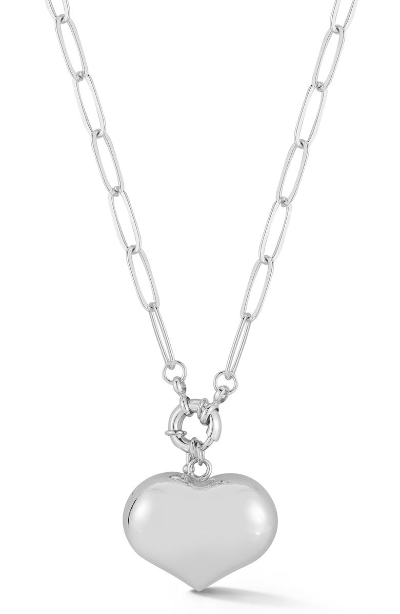 CHLOE AND MADISON Puffy Heart Paperclip Chain Necklace, Main, color, Silver