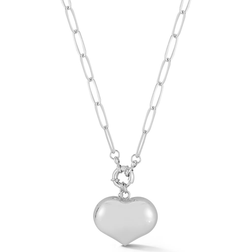 Chloe & Madison Chloe And Madison Puffy Heart Paperclip Chain Necklace In Silver