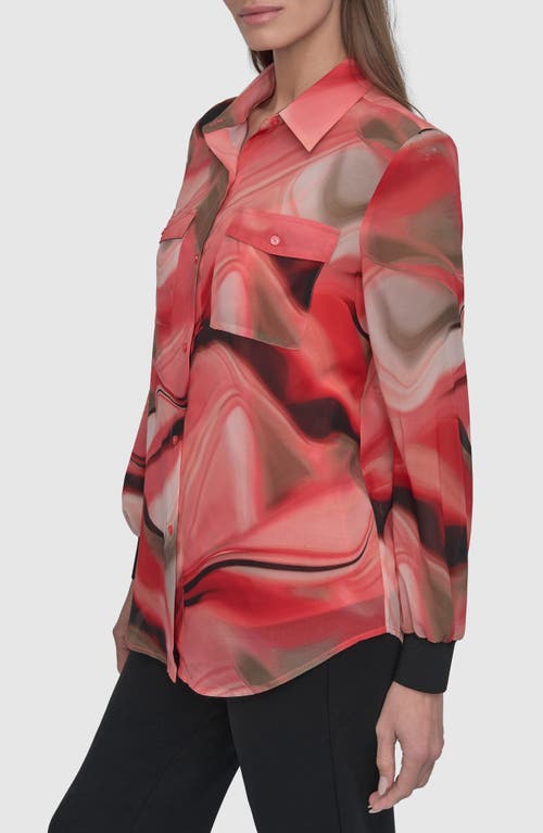 Dkny Abstract Print Chiffon Button-up Shirt