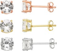 FZN Set of 3 Solitaire Cubic Zirconia Stud Earrings