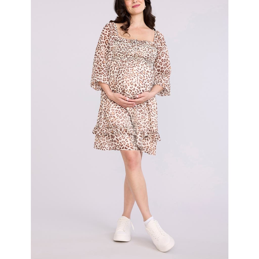 Motherhood Maternity Smocked Babydoll Long Sleeve Mini Dress In Multi