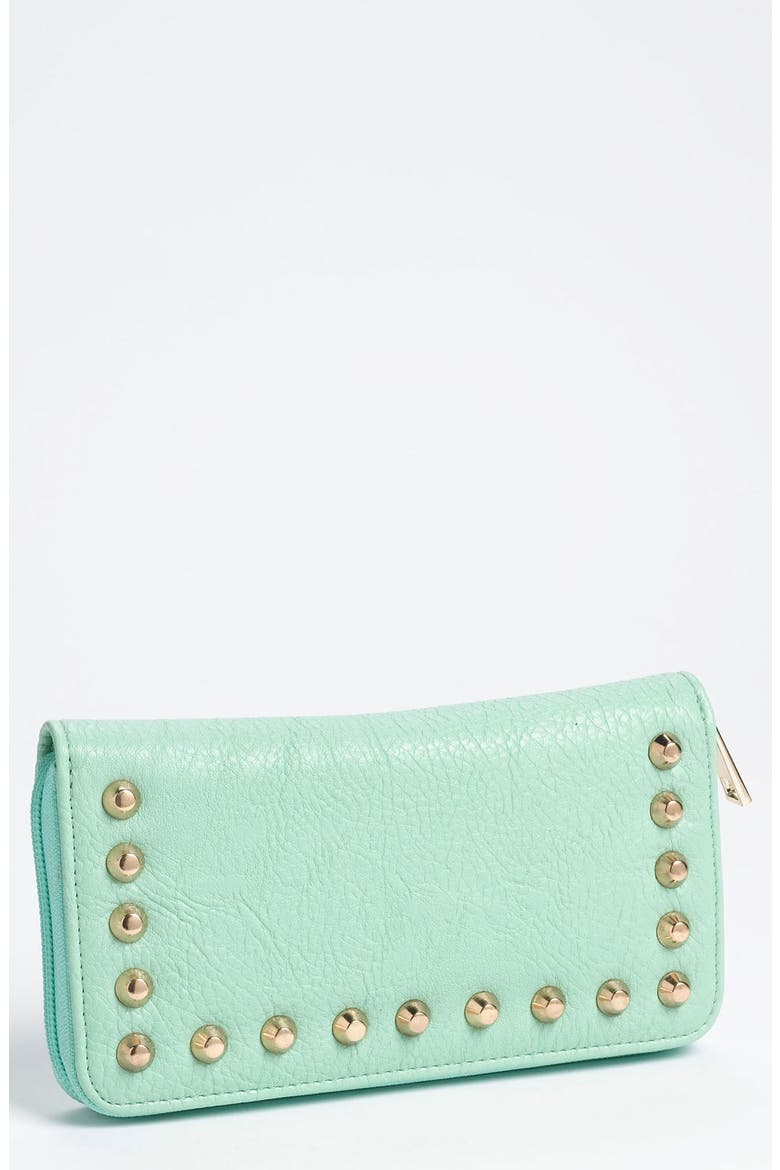 Studded Zip Wallet, Main, color, MINT GOLD