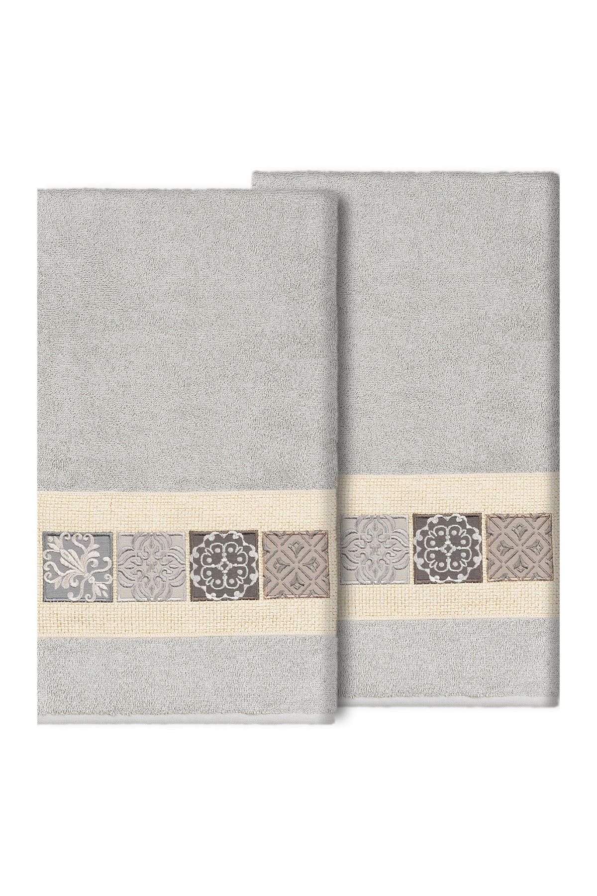 Linum Home Textiles Vivian Embellished Bath Towel - Set of 2 - Light Gray