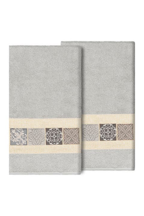 Vivian Embellished Bath Towel - Set of 2 - Light Gray