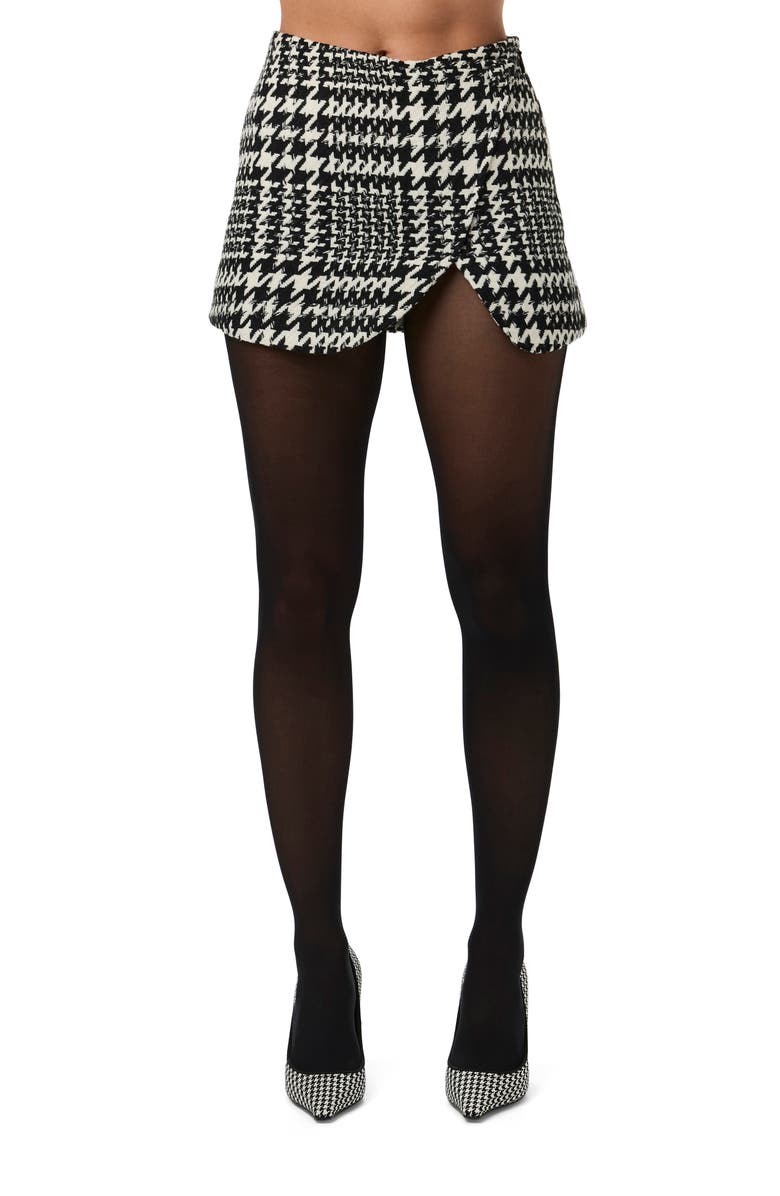 Naked Wardrobe Houndstooth Crossover Miniskirt, Main, color, Black / White