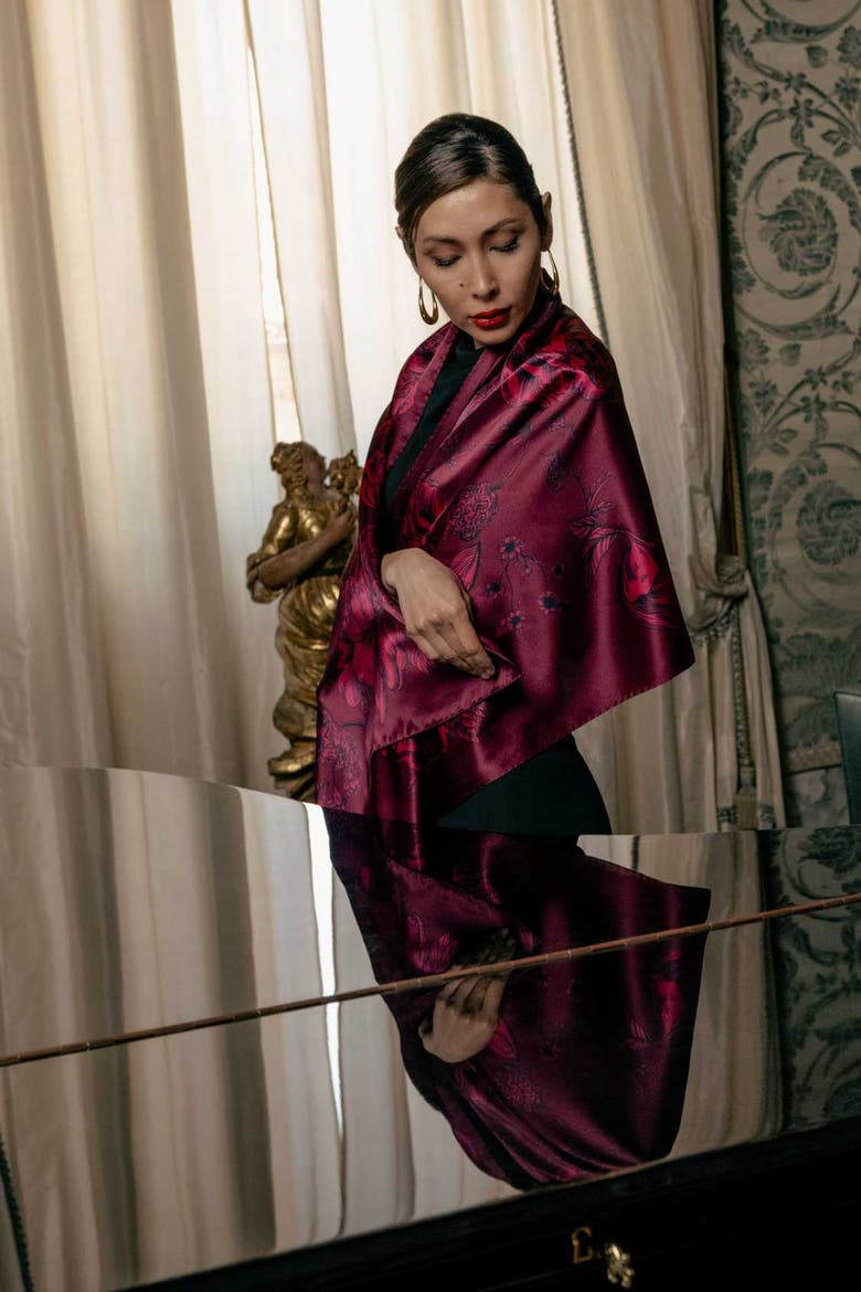 Isabella - Silk Scarf/Shawl for Women, Alternate, color, Garnet