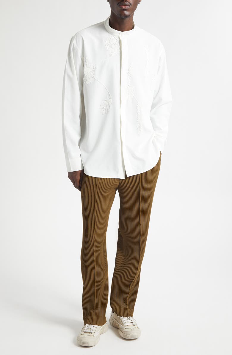 Homme Plissé Issey Miyake Pressed Embroidery Button-Up Shirt, Alternate, color, White