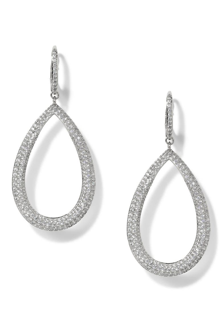 Crushed Teardrop Earrings, Alternate, color, RHODIUM