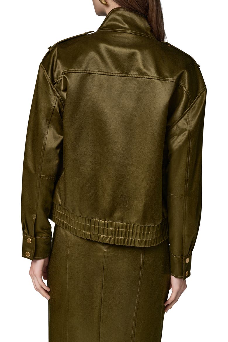 Satin Zip Utility Jacket, Alternate, color, OLIVE BRINE