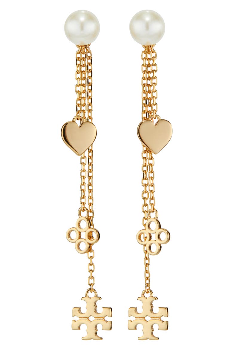 Kira Imitation Pearl Linear Drop Earrings, Main, color, TORY GOLD / CREAM