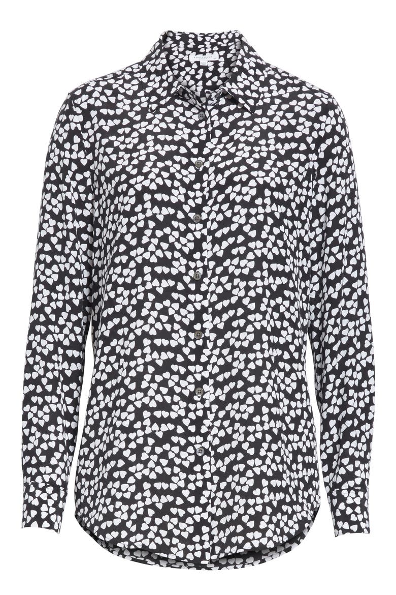 Essential Heart Print Silk Shirt, Alternate, color, TRUE BLACK-BRIGHT WHITE