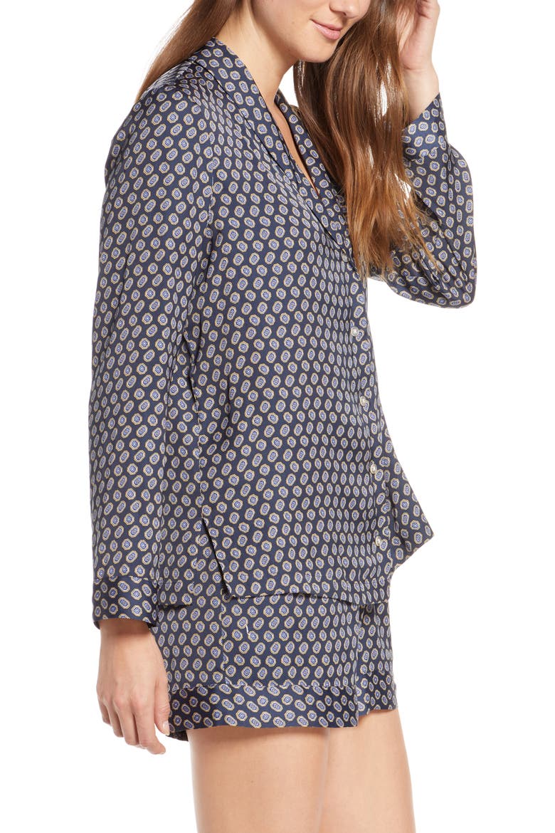 Satin Nightshirt Pajamas (Nordstrom Exclusive), Alternate, color, NAVY IRIS FOULARD