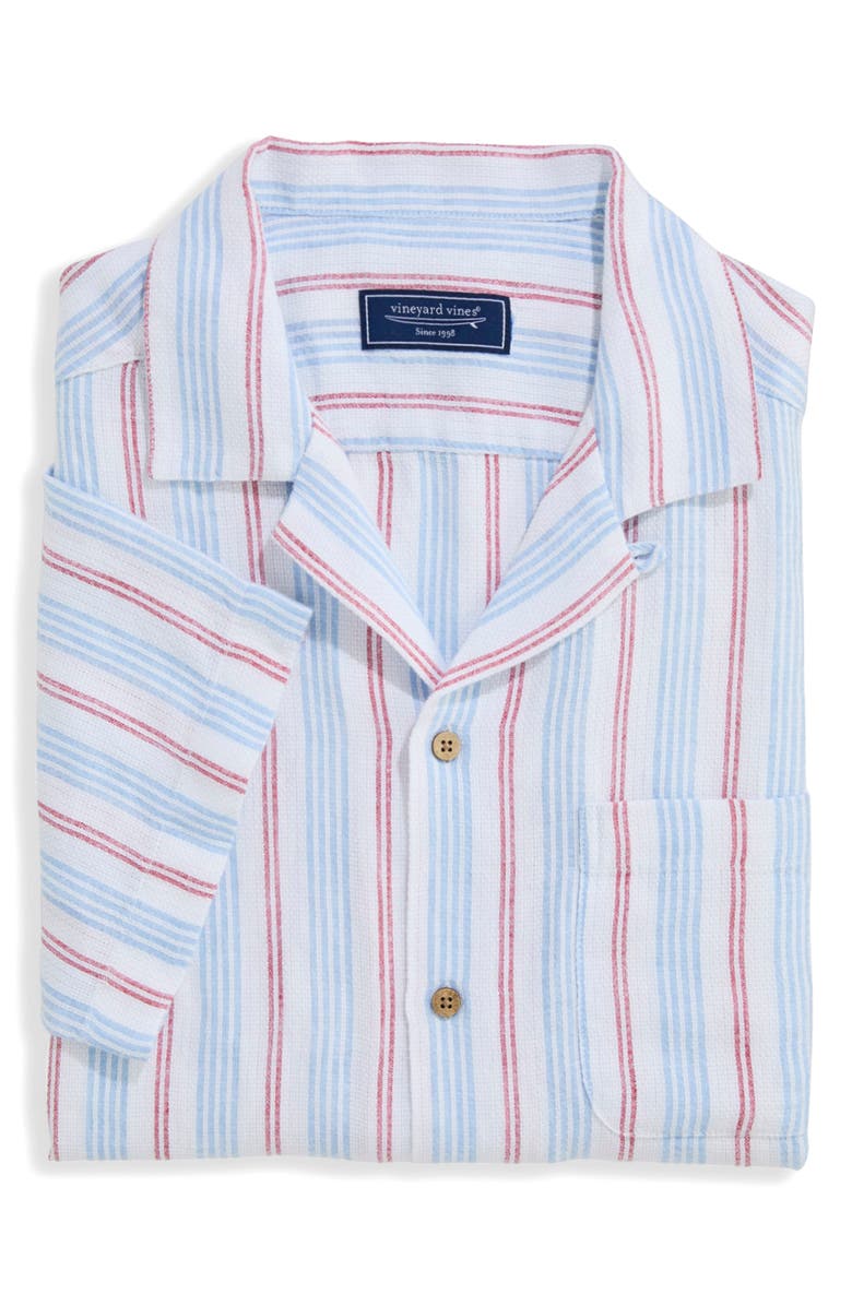 vineyard vines Sparkler Stripe Textured Camp Shirt, Alternate, color, Jake Blue