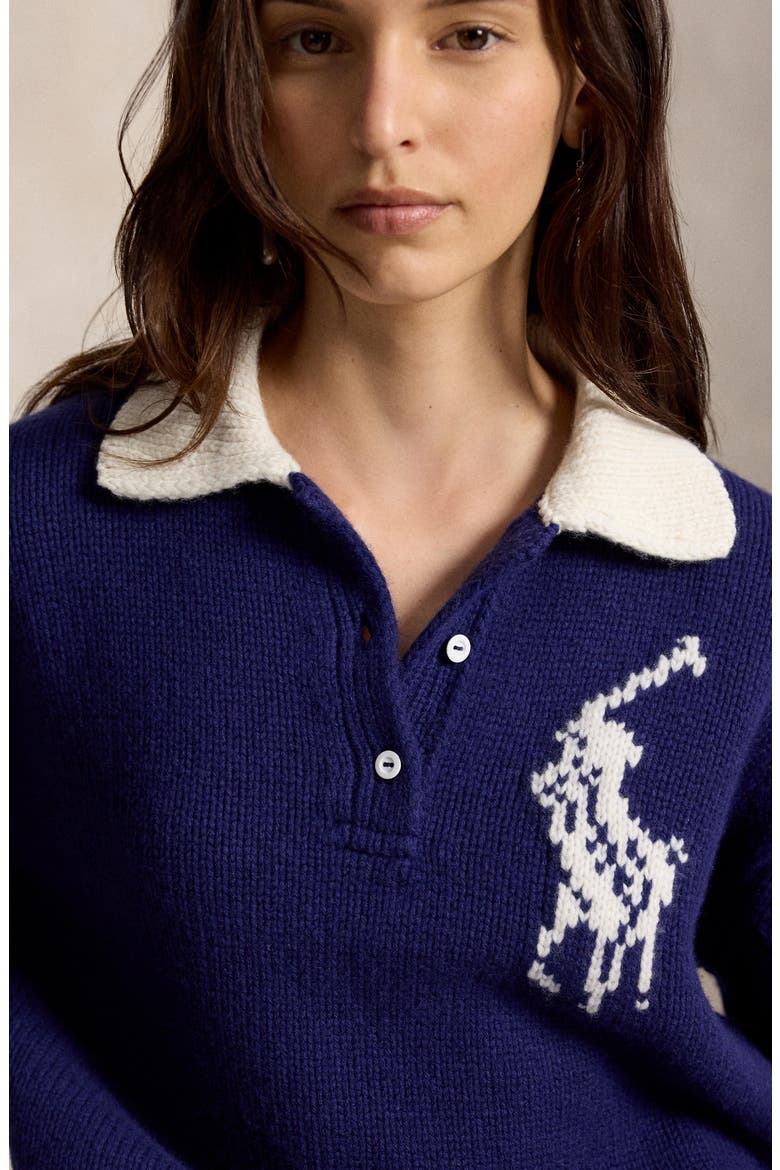 Wool Polo Sweater, Alternate, color, ROYAL/ CREAM