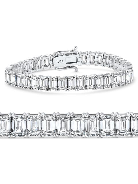 28Ct Emerald Diamond Tennis Bracelet 14k Gold 7" 17.5g Lab Grown