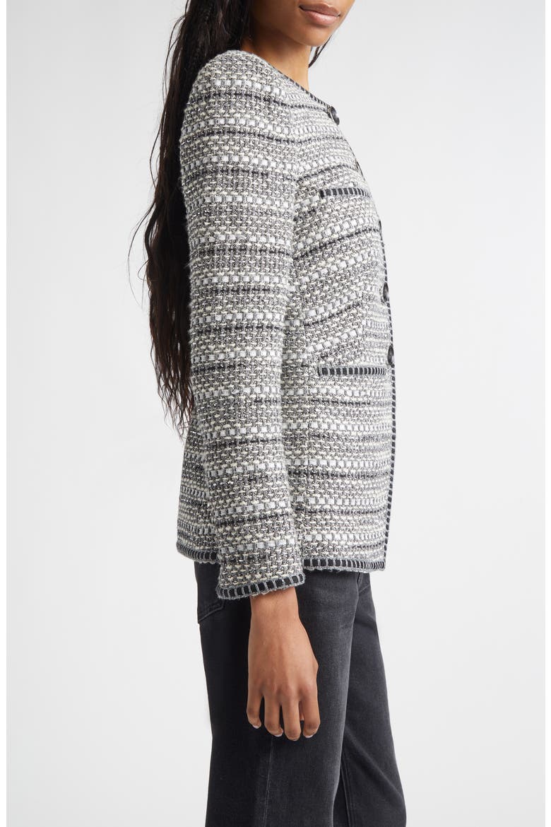 Alessia Metallic Tweed Cutaway Jacket, Alternate, color, SILVER