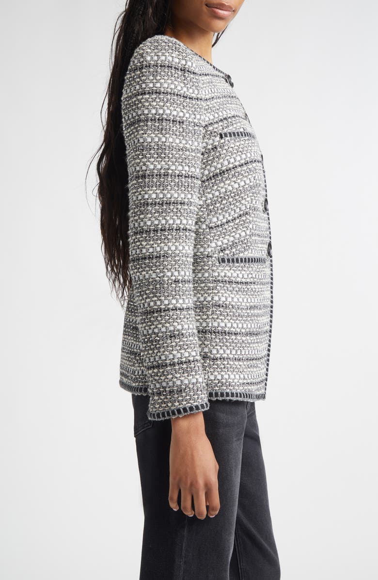 Veronica Beard Alessia Metallic Tweed Cutaway Jacket, Alternate, color, Silver