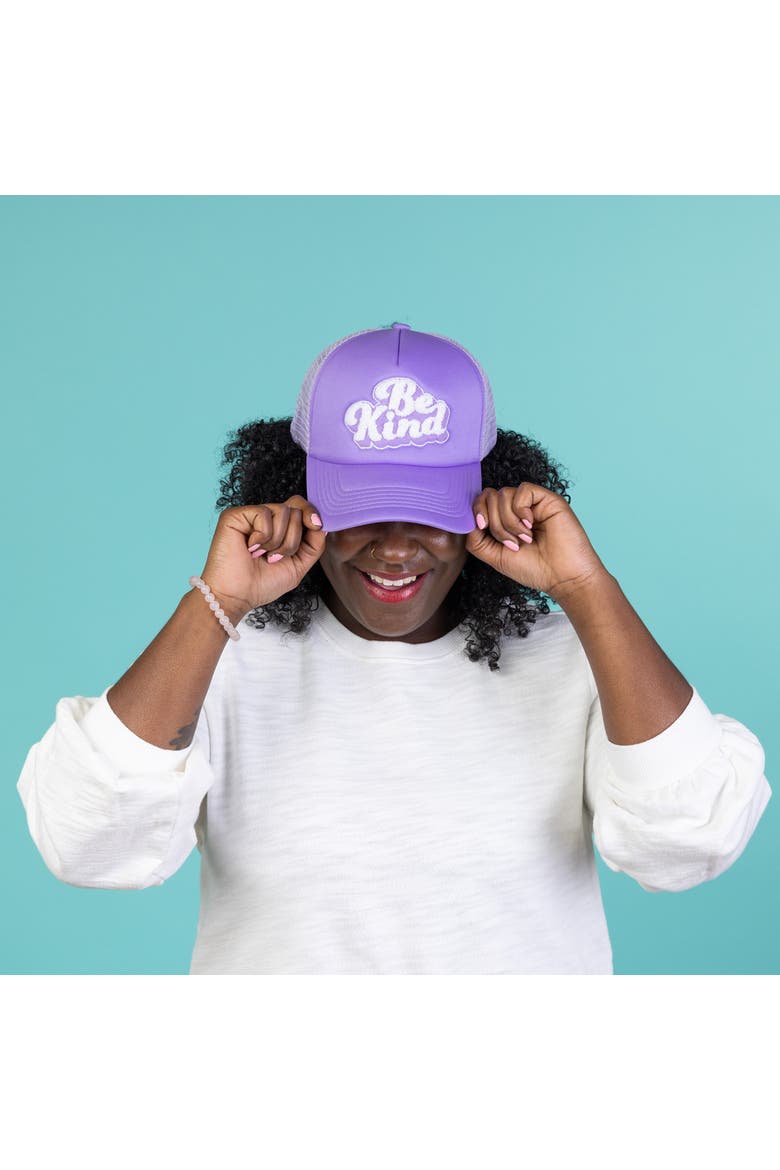 Be Kind Chenille Patch Trucker Hat Cotton Pruple, Alternate, color, Purple
