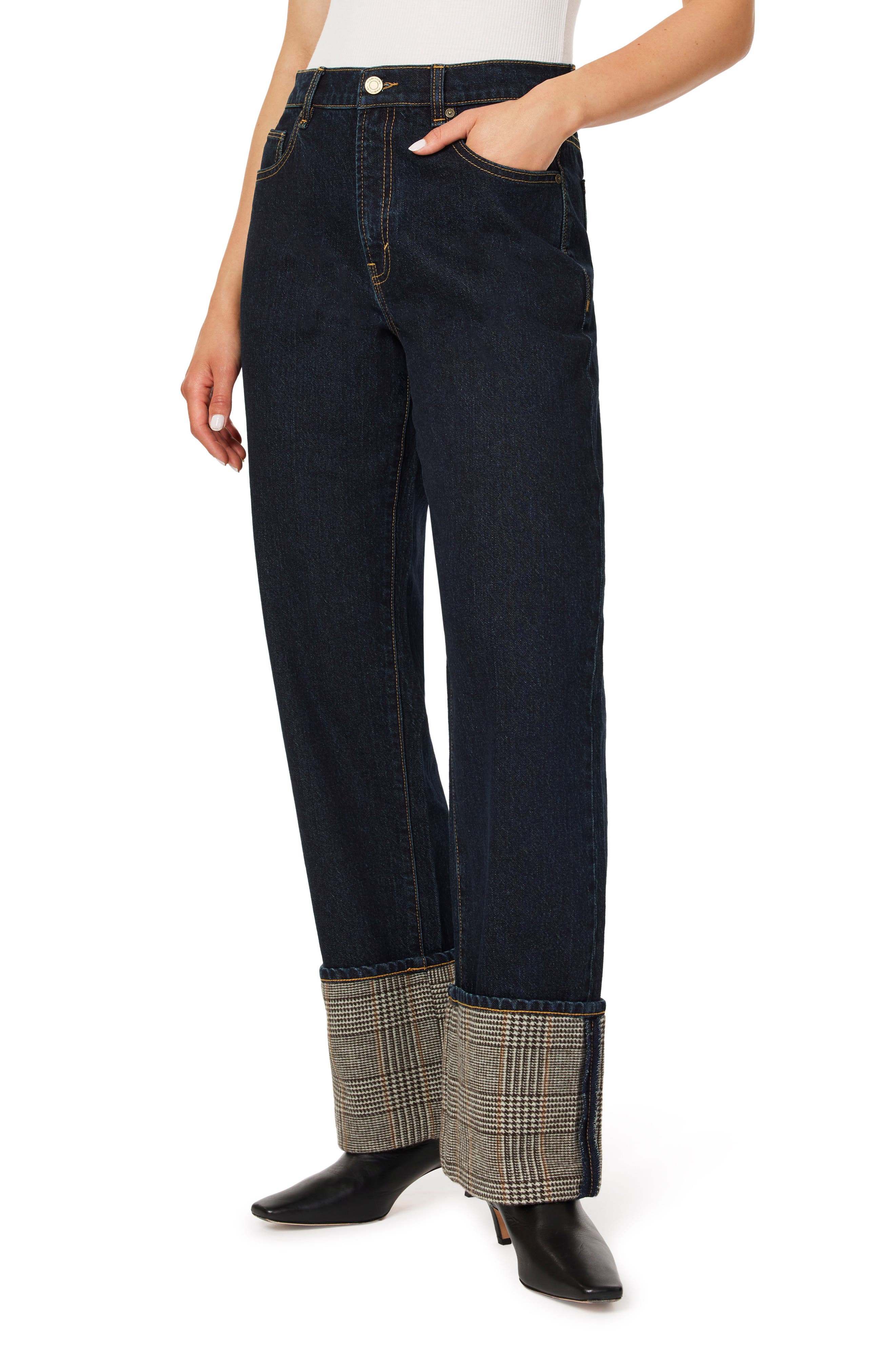 Nelle Mixed Media Relaxed Straight Leg Jeans