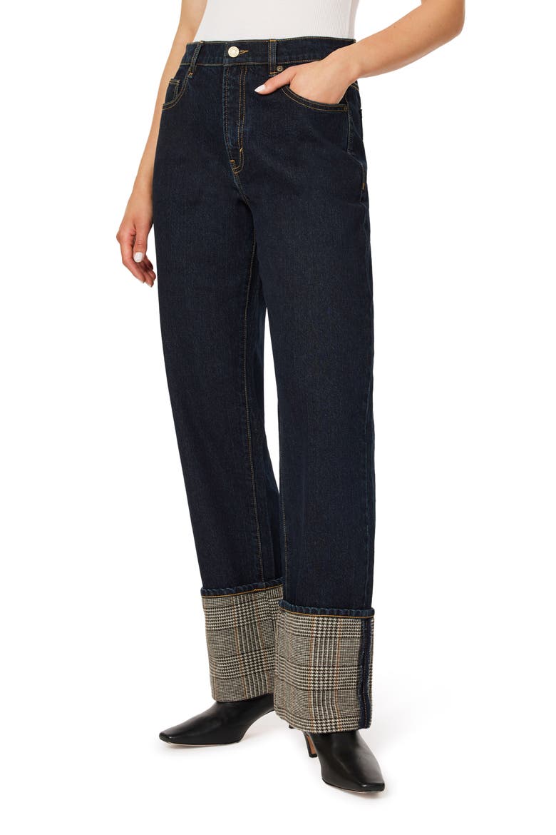 Nelle Mixed Media Relaxed Straight Leg Jeans, Main, color, SEA