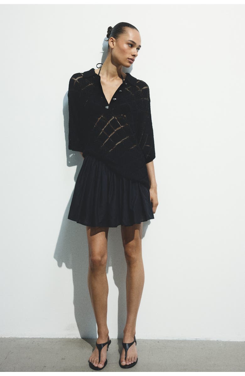 H&M Crochet-look Polo Shirt, Alternate, color, Black