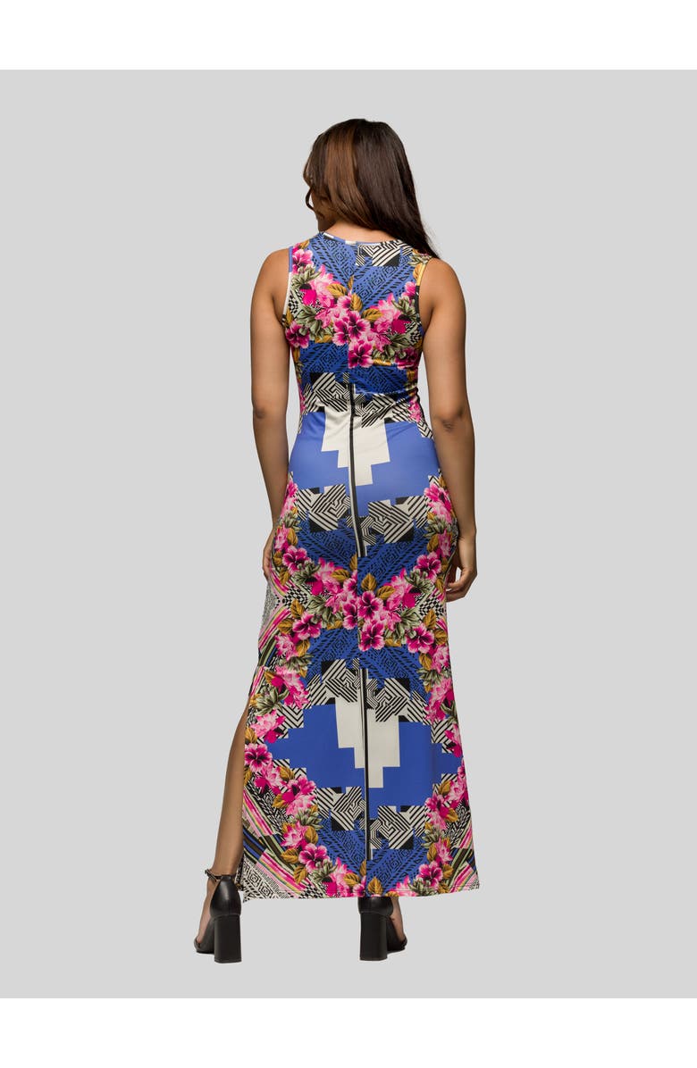 24seven Comfort Apparel Geometric Print Sleeveless Side Slit Maxi Dress, Alternate, color, Pink Multi