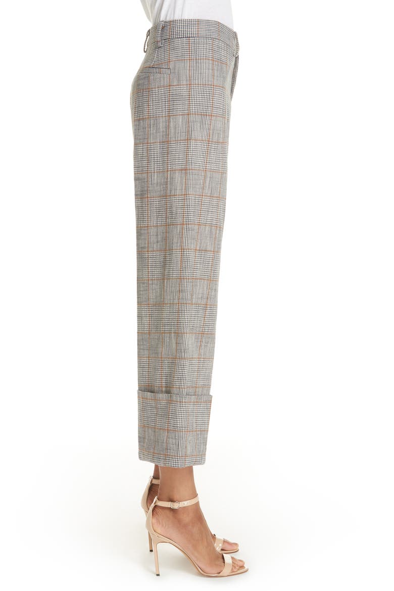 Sea Plaid Cuffed Wide Leg Pants, Alternate, color, BROWN